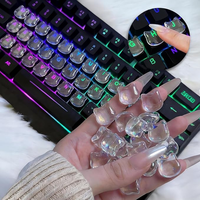 110pcs Keyboard Bubbles for Long Nails, Ergonomic Height Raised Glass Cat-Head Key Covers, No-Residue, Reusable, Easy to Apply, for Desktop Keyboards, External Keyboards, Calculators
