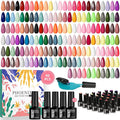 phoenixy 60 Pcs Gel Nail Polish Set, 54 Colors Gel Nail Polish Pink Red Black Base Coat Glossy Matte Glitter Top Coats for Beginner Starter
