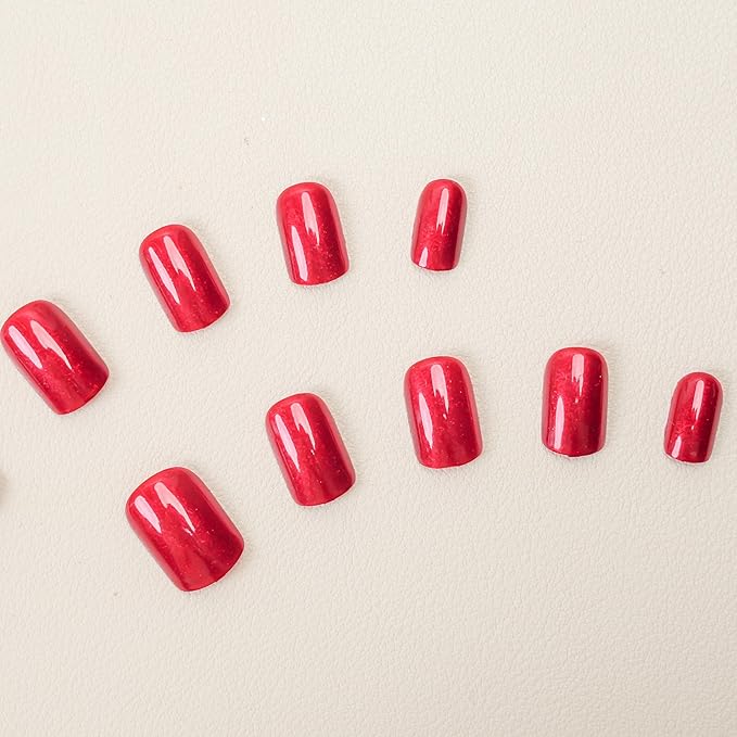 30Pcs Almond Press On Nails - Supremely Fit & Natural Soft Gel Almond Nails,15 Sizes, Reusable Fake Nails Kit with Gift Box for Women (Cherry Red)