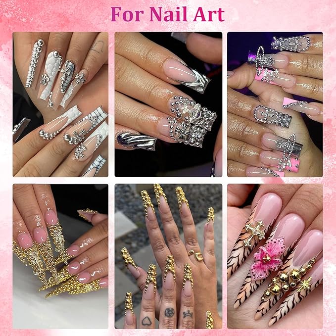 Belleboost Flat Back Pearls Kits, 2 Boxes Flatback Half Round Silver Gold Pearls for Bedazzling with Pickup Pencil and Tweezers for Crafting Home DIY and Professional Nail Art, Face Makeup and Craft