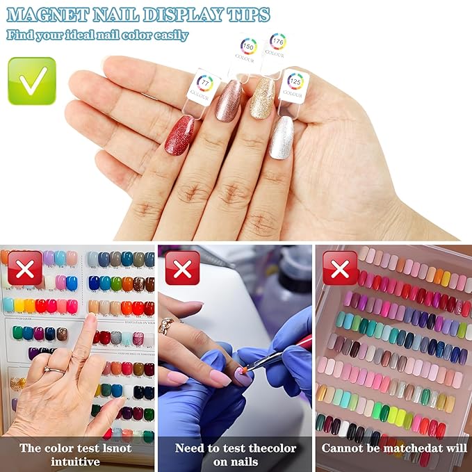 Magnetic Nail Swatch Book,180 Nail Color Display Book with 192 Magnetic Tips,Professional Nail Salon Color Display Book for Easy Preview & Storage