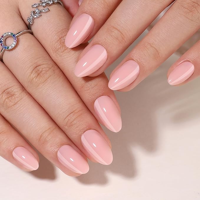 RTKHFZE Press On Nails Short - Baby Pink Soft Gel Fake Nails with Glue, Fit Perfectly, Reusable Stick On Nails in 16 Sizes - 32Pcs Gel False Nails Kit