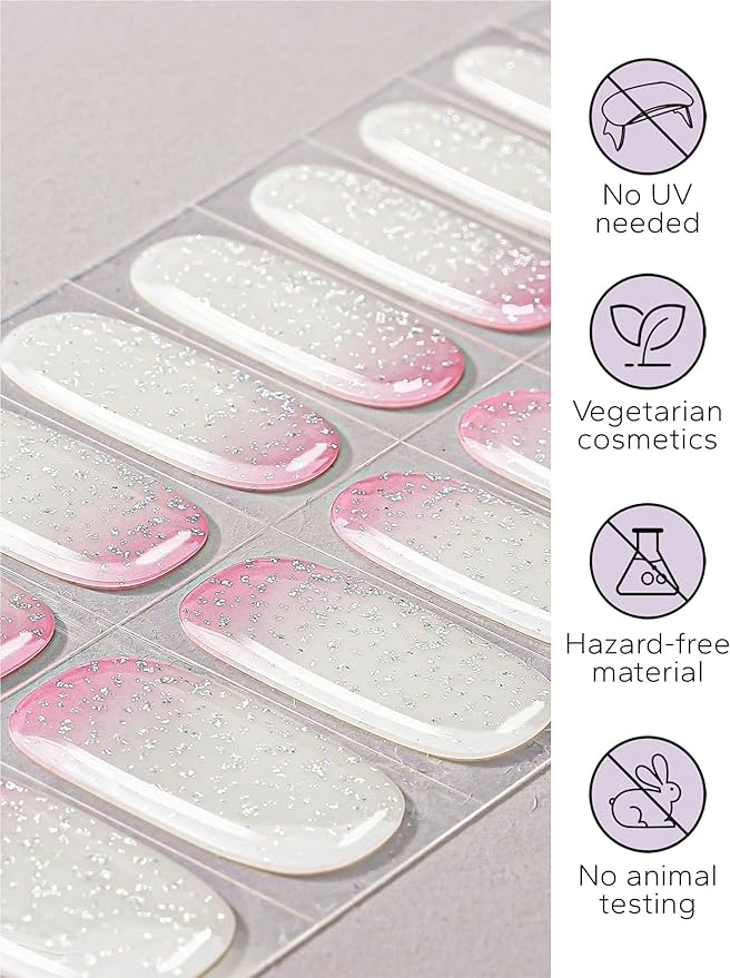 Nail Polish Strips – 32PCS UV Free Salon Quality Wraps, Long Lasting Gel Nail Stickers for Women (Pink Popsicle)