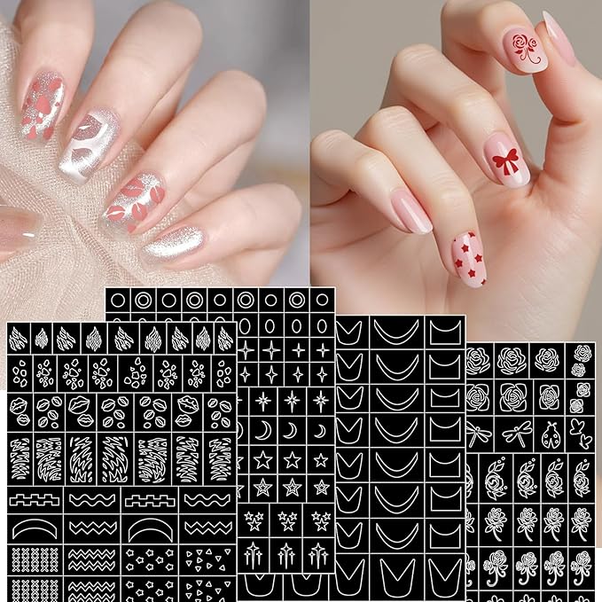 Nail Art Stencils Pens Set, 12 Nail Art Pens Markers + 14 Sheets Nail Stencils Heart Lips Flowers Nail Stickers for Women Girl, Nail Polish Pens for Nail Art Dotting Pen, DIY Nails Art Design Tools