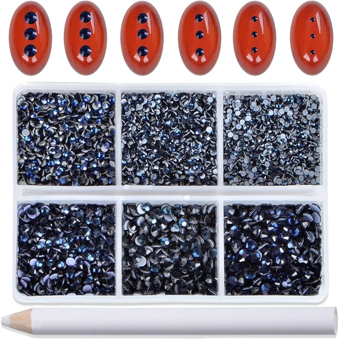 Bymitel Hotfix Crystal Rhinestones Round Gems for Crafts,Mixed 6 Sizes with Wax Pencil Kit, Montana1.3-3.2mm(SS3-SS12/8000pcs)