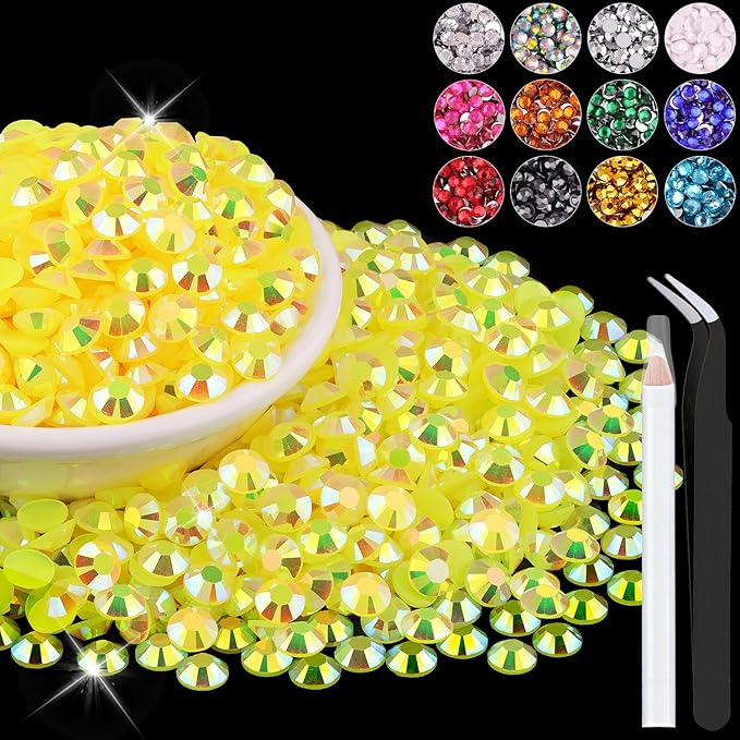 4000PCS 5mm Resin Jelly Rhinestones in Bulk (Lemon Yellow AB), Bedazzling Flatback Crystals Rhinestones for Crafting DIY Nail Decoration, Gems Diomand Charms for Tumbler Shoes Clothing Fabric