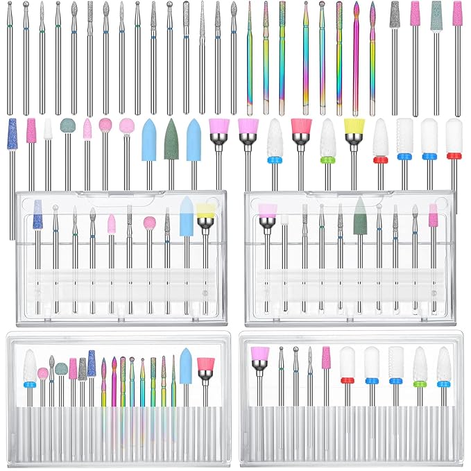 Chumia 47 Pcs Nail Drill Bits Sets 3/32 Inch Electric Diamond Ceramic Acrylic Gel Nail Bit Kit Manicure Supplies Carbide Cuticle for Manicure Drill Remover for Home Salon Gel Pedicure Tools