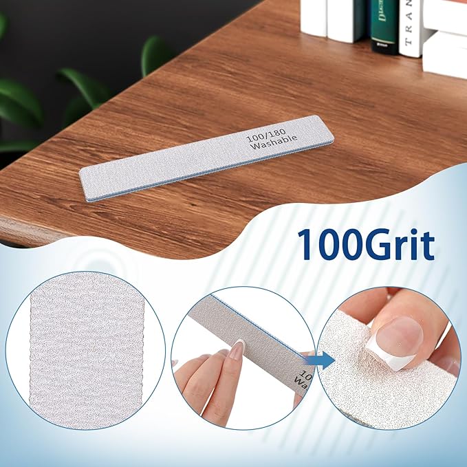 15PCS Professional Reusable Double-Sided 100/180 Grit Blue Nail File
