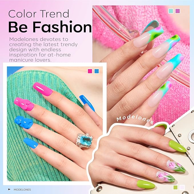 Modelones Gel Nail Polish Set, 6 Colors 2026 Easter Spring Pastel Mint Purple Light Pink Gel Polish Rainbow Bright Neon Green Blue Hot Pink Nail Polish Soak Off LED Manicure Salon DIY Starter kit Gift