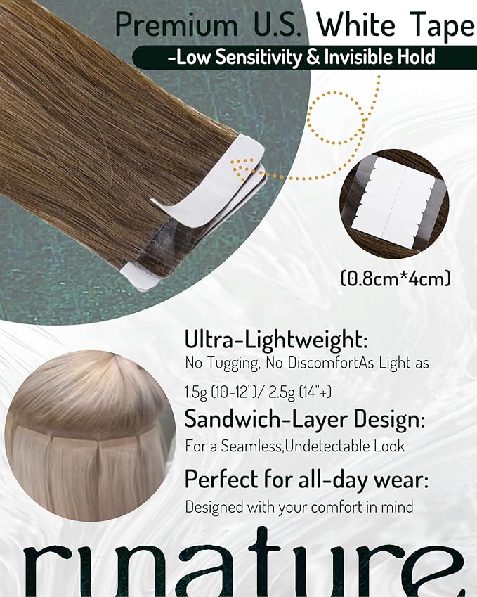 RUNATURE Tape in Hair Extensions Balayage, Human Hair Tape in Extensions for Long Hair, 20 Inch 50g 20pcs Brown to Blonde Tape Ins Human Hair Extensions, Straight Soft Texture, Easy to Apply