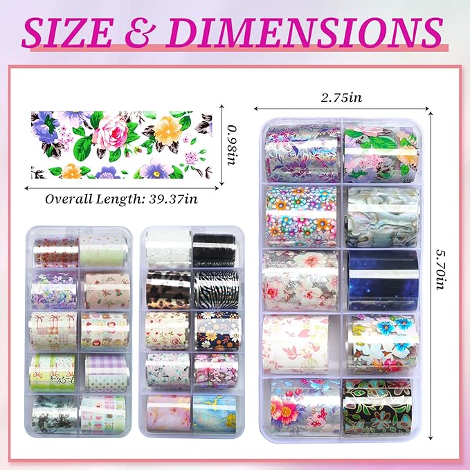 LoveOurHome 30 Sheet Flower Tranfer Nail Foils Sticker Decorations, Floral Nail Tranfer Foil Stickers Marble Nails Stickers Decals Lace Fingernail Tip Foil Sheet Gel Acrylic Nails Accessories