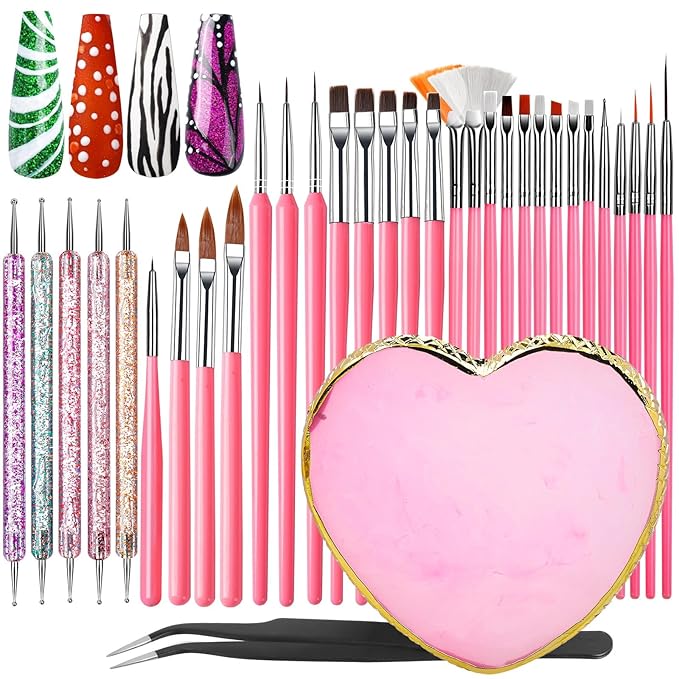 FANDAMEI 33pcs Nail Art Tools, Nail Art Brushes, 31pcs Nail Brushes For Nail Art, Nail Brushes, Nail Dotting Tool, Nail Art Brush For Nail Design, Nail Brush Set, Nail Art Palette, Nail Design Tools