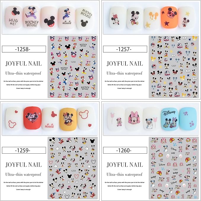 6Pieces 3D Mouse Nail Stickers Cute Kawaii Cartoon Nail Stikers Self-Adhesive Nail Decals for Women Girls Kids Nail Art Stickers