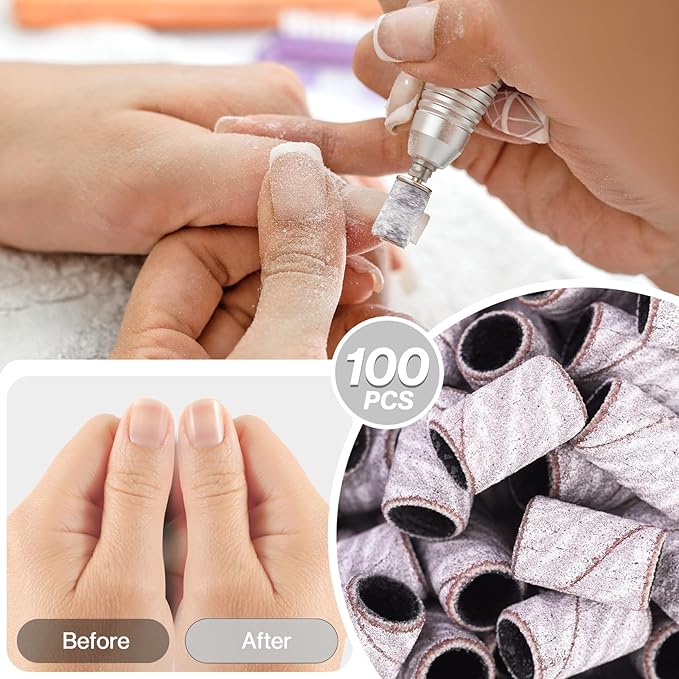 MelodySusie 100 Pcs Nail Drill Bits Sanding Bands for Nail Drill 240 Extreme Fine Grit Nail File Sanding Bands for Acrylic Nails Gel Manicures and Pedicure
