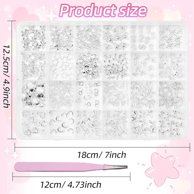 240 Pcs 3D Silver Nail Charms, Alloy Cross Star Crown Bows Nail Silver Charms, Shiny Planet Metal Nails Art Charms Snake Charm for Acrylic Nails DIY Y2K Accessories