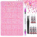 Canvalite 25000PCS Resin Jelly Rhinestones for Crafting, Pink AB Flatback Gems, Bedazzling Crystal with 5x2.5g B7000 Jewelry Glue and Tweezers Dotting Pen for DIY Crafts Clothing Shoes Nail Art