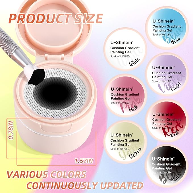 Cushion Gradient Painting Gel, Ombre Nails Aura Nails Full Coverage Precise Control of Each Dip Matte Effect Non-Wipe Long Lasting French Manicure Soak Off UV LED DIY Nail Art (07)