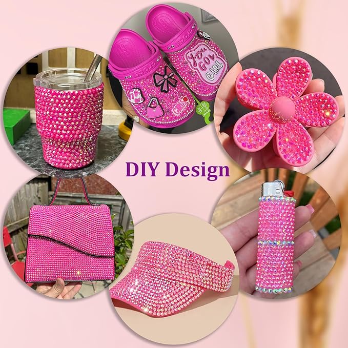 Resin Rhinestones for Crafting with 3Pcs 10ml B7000 Jewelry Glue, 1 Box Hot Pink AB Flatback Gems Crystals Diamond for Bedazzling Crafts DIY Nail Art Makeup, Gems for Clothing Tumblers Shoes