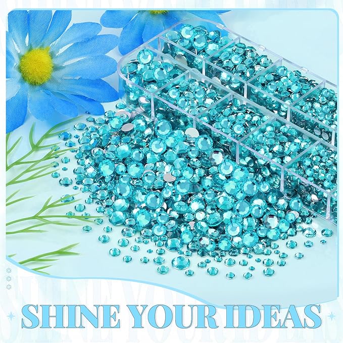 12000Pcs Resin Rhinestones for Bedazzling with 3Pcs B7000 Jewelry Glue, 2 Boxes Teal Blue Flatback Rhinestones for Crafting Crafts DIY, Crystals Gems for Clothing Shoes Tumblers Nail Art Makeup