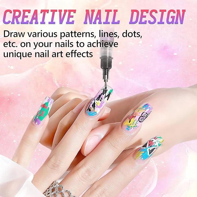 Nail Art Pens Set, 12 Colors Water-Based Nail Design Markers, 0.5mm Fine Tip for 3D Drawing, Painting, DIY Manicure Tools