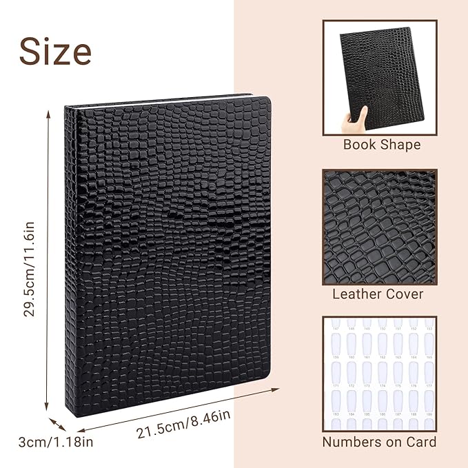 Segbeauty 216 Nail Colors Display Book, Nail Gel Polish Organizer Display Chart with 240 False Nails Tips, Professional Salon Fingernail Art Booklet Color Swatches Stick Tip Supplies Samples Black