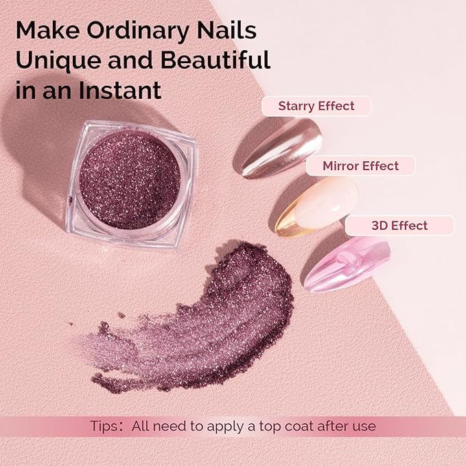 MelodySusie 9Pcs Chrome Nail Powder for Gel Nails,Metallic Mirror Effect Pigment Stylish and Technological Fine Glitter for Home DIY Salon Use