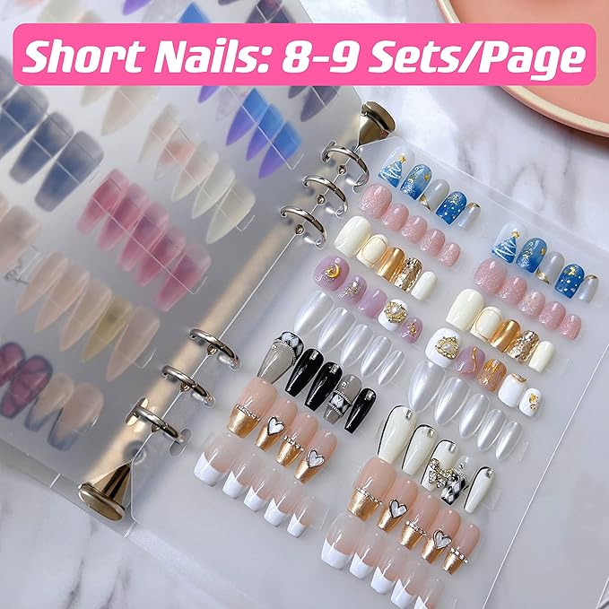 CloudTrip Press on Nail Storage and Display Binder Book - A5 Size, 6 Pages, 60 Double Sized Tape, False Nails Storage Book (A5 Binder)