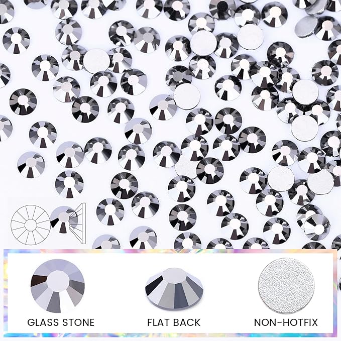 Novani Rhinestones Flatback Rhinestones Glass Gems Stones Jewels Round Gemstones Non-Hotfix Crystal for Crafts,SS30,288 Pieces,Hematite Black