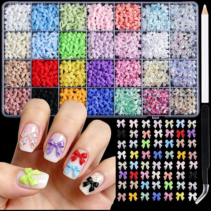 Multi-Colored Bow Nail Charms, 28 Grids Bows Nail Art Studs for Acrylic Nails, 3D Resin Bow Bowkont Nail Art Charms, Colored Bows Nail Art Charms Jewelry for Nails DIY Y2K