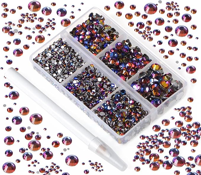 Bymitel 5000 Pieces 6 Mixed Sizes Glue Fix on Glass Rhinestones Round Crystal Gems Flatback for DIY Jewelry Making with one Picking Pen(6-Sizes 5000PCS, Blue Volcanic)