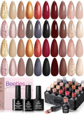 Beetles Gel Nail Polish Set - 20 Colors Warm Mist Gel Nail Kit Burgundy Brown Nude Gold Glitter Gray Shimmer Soak Off Base&Top Coat Uv Led Home DIY Salon Nail Art Valentines Gift Set for Women