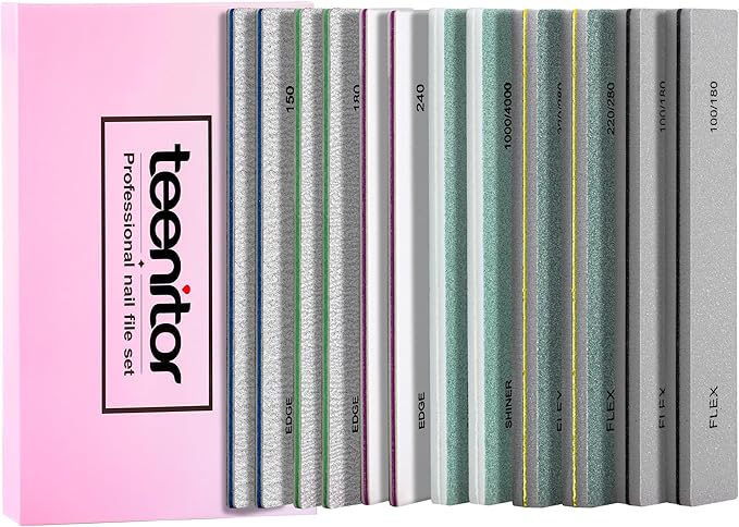 Teenitor 12pcs Nail Files and Buffers Set, Buffer Nail File 100/180 Fingernail Files for Women, Nail Buffer Block Emery Boards for Nails, 240 Grit Nail File