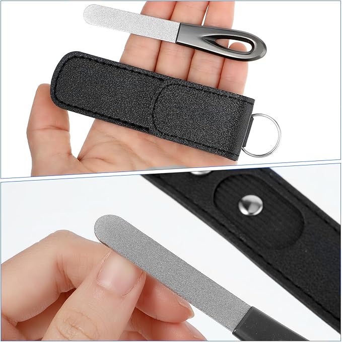 4 Pack Nail File Metal, 3.54IN Stainless Steel Fingernail Files Double Sided Grit Nail Filer with Leather Cases and Non Slip Handle