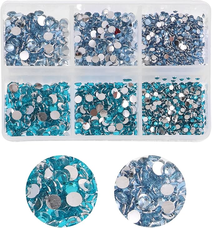 3000pcs Flatback Rhinestones for Crafts, Light Blue and Sapphire Blue Crystals Rhinestone, Resin Flatback Glitter Gems Nail Diamonds Rhinestones for Clothes Accessories DIY