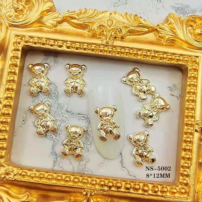 Bear Nail Art Decorations, Alloy Bear Nail Glitter Design, 24pcs Gold and Silver Metal Cute Bear Nail Rivet Rhinestone for Women Girls Manicure Charms Decoration, DIY Jewelry Making Craft Supplies