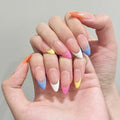 Colorful French Tip Press on Nails Medium Almond - Rainbow Edge Fake Nails Nude Sheer False Nails with Glossy Acrylic Stick on Nails for Women Girls (Colorful Nude French,M)