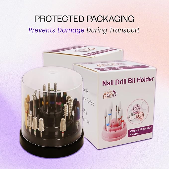 PANA Round Cake Tier Nail Drill Bit Holder Display Organizer Case - Dustproof Carbide Bit Storage Container Box For Manicure Tools Nail Salon - 48 Holes Rose Gold (Drill Bits Not Included)