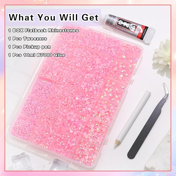 RODAKY Resin Jelly Rhinestones for Crafting Bedazzling,2-6MM Rhinestones for Nails Art,Light Pink AB Nail Rhinestone and Gems,Nail Diamond Flatback Gems Crystals Charms for Nail Design DIY Makeup