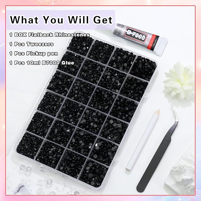 RODAKY Black Resin Rhinestones for Crafting Bedazzling,2-6MM Rhinestones for Nails Art,Black Nail Rhinestone and Gems,Nail Diamond Flatback Gems Crystals Charms for Nail Design DIY Makeup Decor