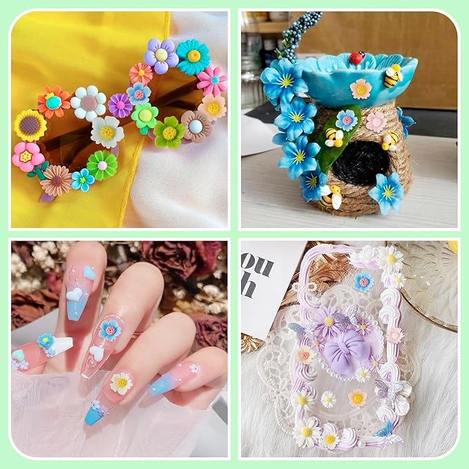 90Pcs Glow in The Dark Resin Flower Charms for Craft Daisy Flower Nail Charms Luminous Daisy Flatback Cabochons for Scrapbooking Phone Case Decor Hair Chip Fairy Garden Decor