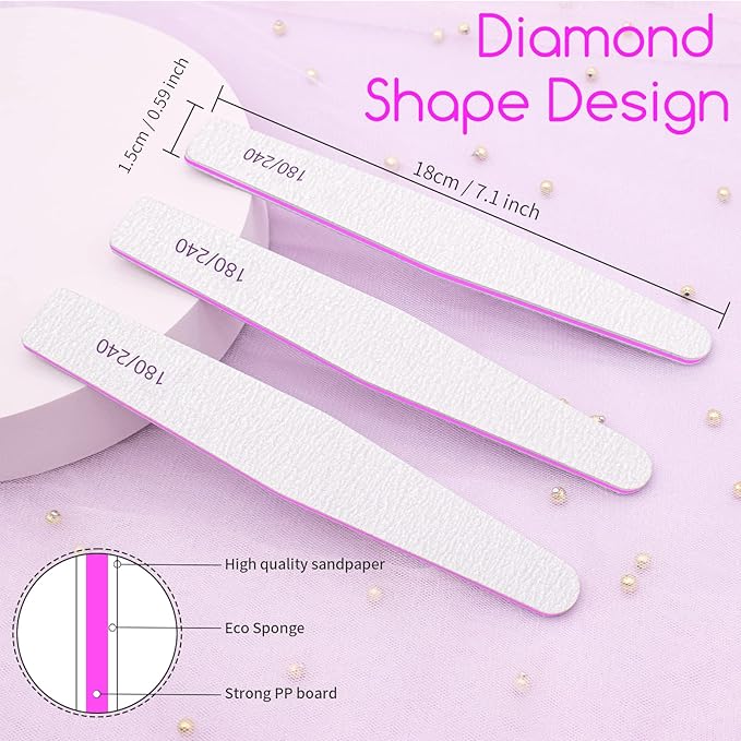 50 Pcs Nail File Set, Emery Board Nail Files for Natural Nails 180/240 Grit Nail File for Natural Nail Shaping Nail Filers Manicure Tools