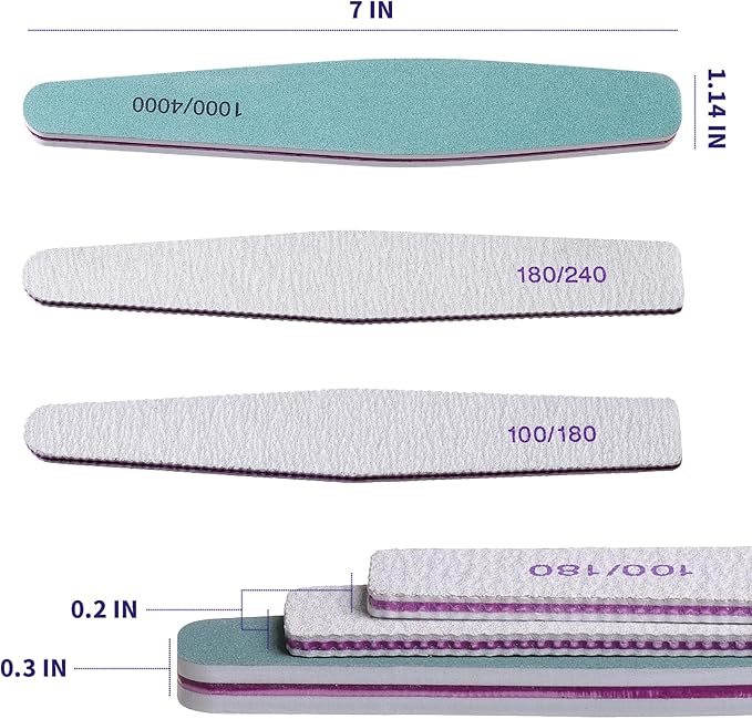 14PCS Nail File and Buffer Set, 100/180 180/240 Grit Emery Boards for Acrylic Gel Natural Nails, with 1000/4000 Grit Buffer Block for High Shine, for Women