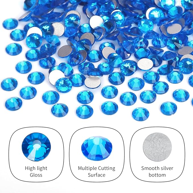 10000PCS Capri Blue Rhinestones Bulk, Flat Back Crystal Glass Stone Round Gems,SS20, 4.6-4.8mm