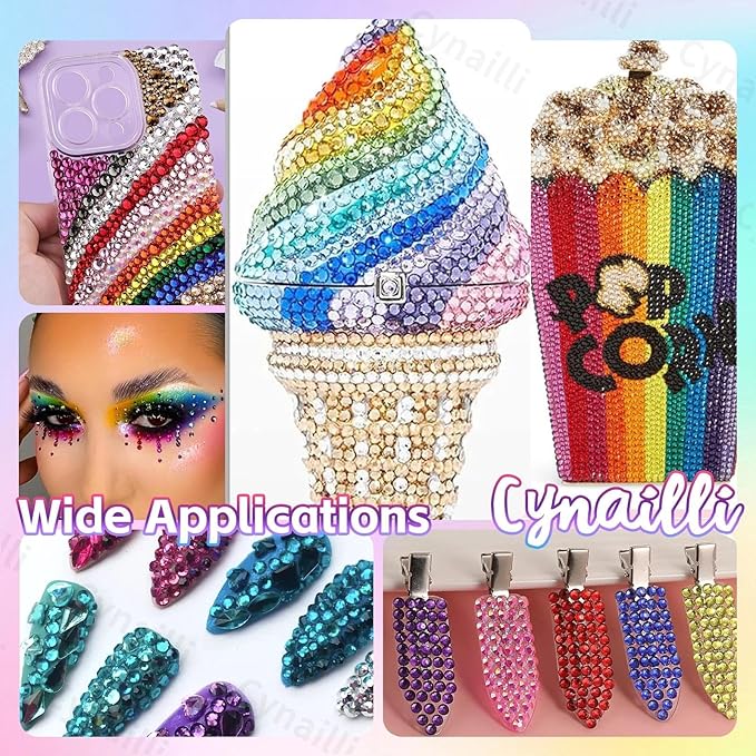 15 Grids Resin Rhinestones for Crafting, Pink White Blue Purple Red Colors Bedazzling Gems Kit, Jelly Resin Rhinestones for Nails Face Eyes Makeup Crafts Tumblers Bottles