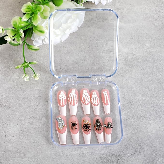 Xindojuz 6 Pcs Press On Nail Packaging Box, Acrylic Press on Nail Storage Cases for Pres Ons with 30 Pcs Adhesive Double Sided Tape for Fake Nails Display Storage Boxes Art Home Salon Supplies (Clear)