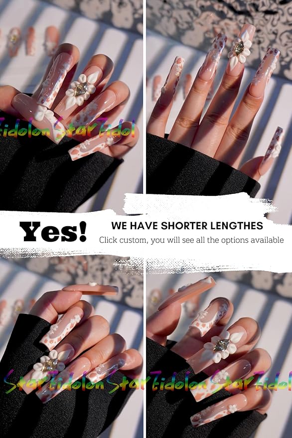HAND-PAINTED White Press Ons Neon Small Press on Nails Long French Press on Nails Coffin Medium Short Nail art Fake Nail Art Kit with 7g Glue on Nails Handmade Almond Square Nails (TJ-12, Custom)
