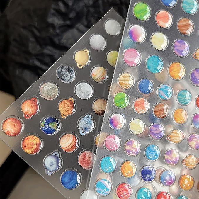 3 Sheets Jelly Planet Series Nail Stickers 5D Embossed Nail Stickers for Nail Art Space Nail Decals with Earth Moon Saturn Designs 3D Nail Art Sticker Cute DIY Self-Adhesive Supplies