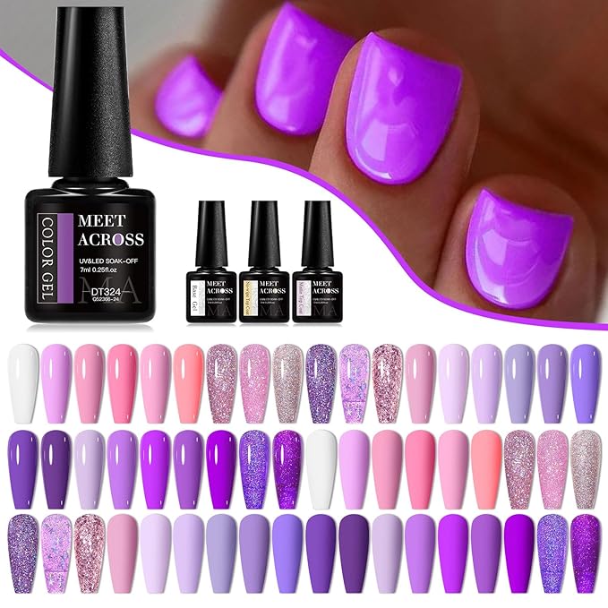 MEET ACROSS Gel Nail Polish Set,Gel Nail Kit Art Design Soak Off UV LED,Nail Art Design Gifts for Women (Set-8, 30PCS)