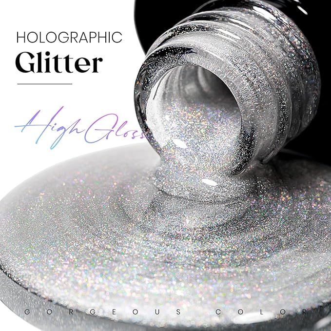 MIZHSE 8 Colors Holographic Gel Nail Polish, Laser Iridescent Gel Polish Set, Chrome Rainbow Shimmer Glitter Nail Gel, Sparkly Shiny Gel Polish Silver Pink Nail Art Salon at Home Women Gift