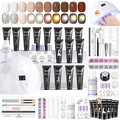 SAVILAND Long Lasting Poly Gel Nail Kit Starter: 15 Colors Extend Gel White Glitter Brown Cat Eye Effect with Nail Kit U V Light Slip Solution for Nourish Plant-Based Ingredients Nails Home Salon DIY